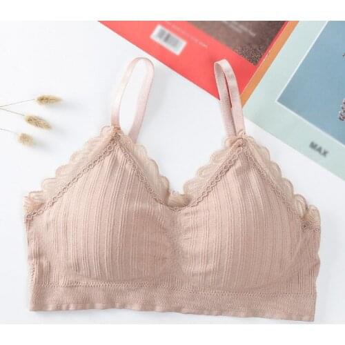Women Lace Sexy Non-Adjustable Everyday Bra Solid Korean Comfortable Strap Cotton Pad Underwear Woman