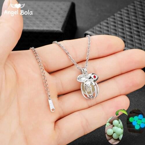 Rabbit Pendant Hollow Luminous Stone Necklace Mothers Day Gifts Moon Glowing Necklace Gem Charm Stainless Steel Jewelry Women