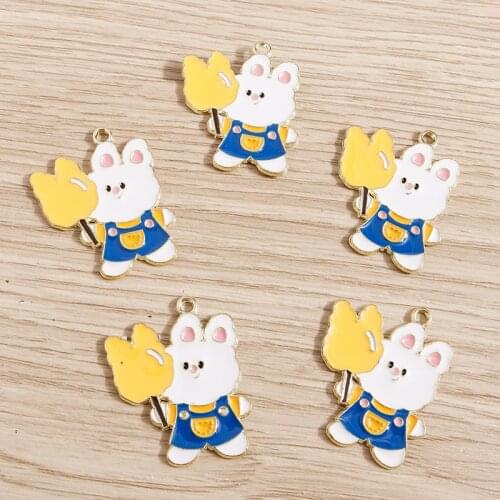10pcs 25*31mm Cartoon Alloy Enamel Bear Candy Charms Pendants for Necklaces Earrings Jewelry Making DIY Handmade Craft Accessory