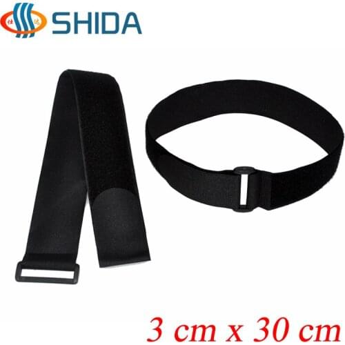 20pcs/lot 3cm x 30cm Nylon Cable Ties Hook and Loop Strap Fastener Tape with Plastic Buckle for Wire Management