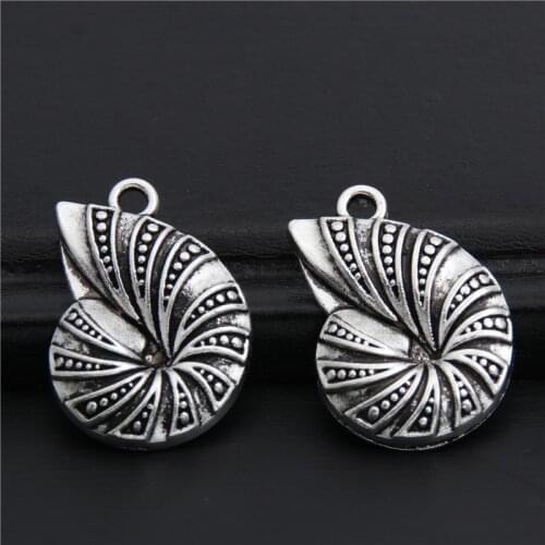 20pcs Silver Color shell Spiral Sea animal Jewelry Charms Pendant for Necklace Diy Handmade Findings 23x22mm A2974