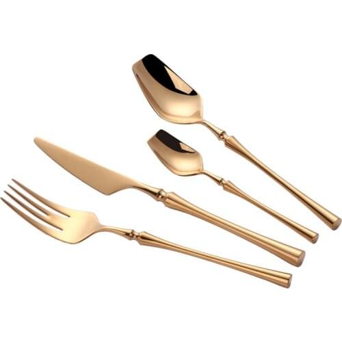 5sets Stainless Steel Tableware Gold Cutlery Set Knife Spoon and Fork Set Dinnerware Korean Food Cutlery WB2611