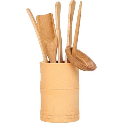 6Pcs Bamboo Tea Set Chinese Tea Set Tea Ceremony Accessories With Storage Bucket Bamboo Tea Ceremony Six Gentlemen Tea Sets