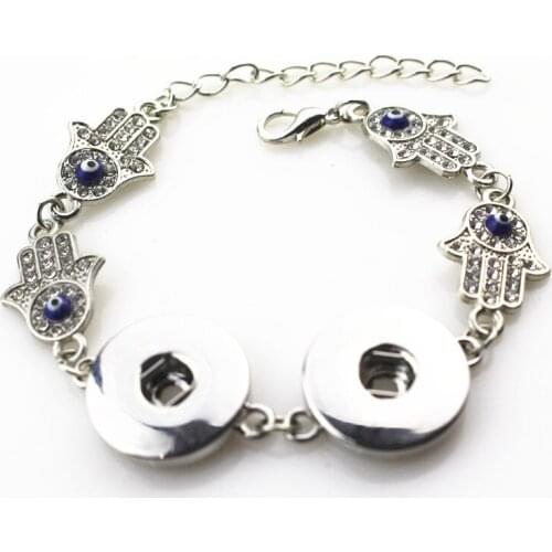 6pcs/lot Crystal Hamsa Fatima Hand Snap Bracelet DIY 18mm Snap Button Charms Ginger Button Bracelet Snaps Jewelry
