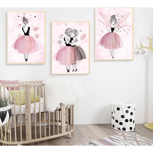 Watercolor Pink Princess Posters and Prints Ballet Girl Wall Art Nordic Style Canvas Painting Pictures for Girls Kids Room Decor