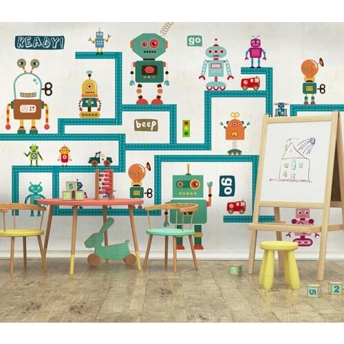 Bacaz Newest 3d Abstract Cartoon Multi robot photo Wall Mural for Kids Room Kindergarten 8d wall Mural Wallpaper Mural Decor