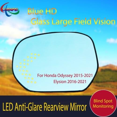 Large View Blue Mirror Electrically Heated Rearview Mirror With LED Turn Indicator For Honda Odyssey 2015-2021 Elysion 2016-2021