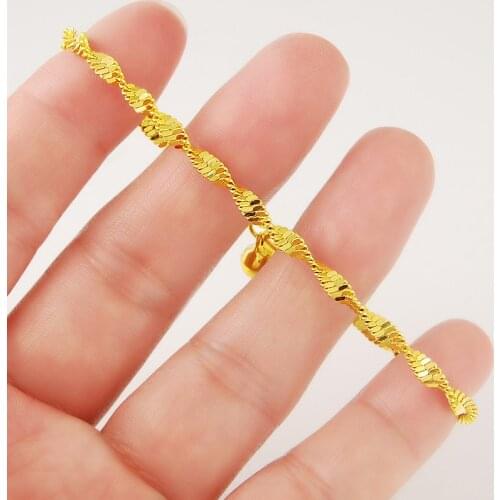 Charmhouse Pure Gold GP Bracelets For Women 3mm Waterwave Chain Bracelet & Bangle Pulseira Femme Wristband Jewelry Accessories