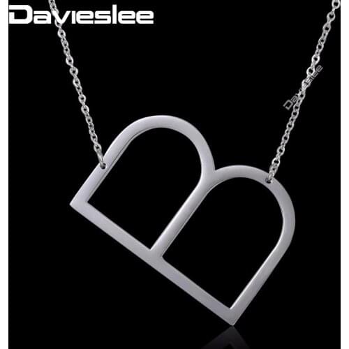Davieslee Initial Letter A-Z Pendant Necklace Chain Womens Ladies Adjustable Stainless Steel Silver Color DKPM125