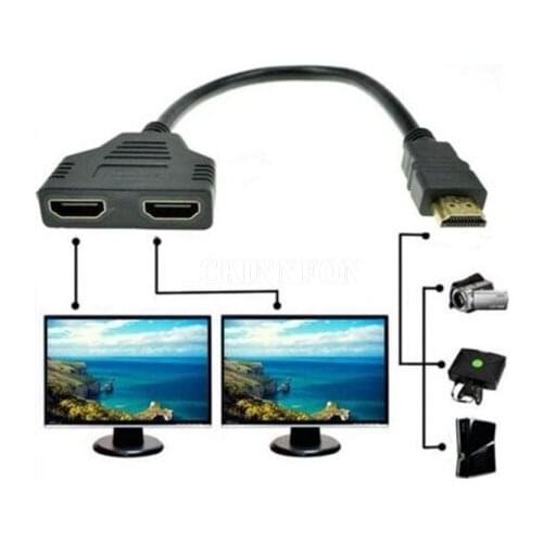 DHL 200PCS HDMI 1 Male To Dual HDMI 2 Female Y Splitter Cable Adapter HD LED LCD TV