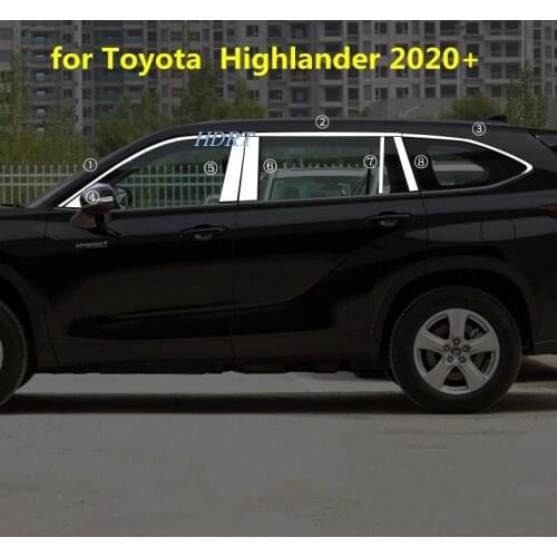 For Toyota Highlander Kluger 2020 2021 2022 stainless steel window trims window bright strips Modified pillar trim