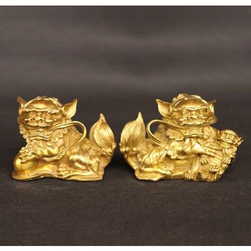 Feng Shui bronze Lion Lions a pair of Zhen Zhai home Decoration Products Office Crafts Collection Ornaments