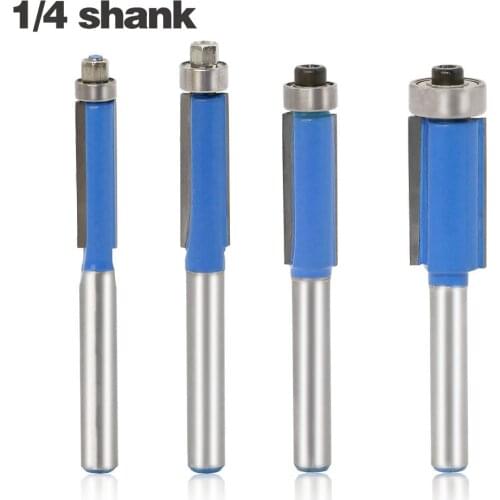 4pcs 1/4 inch Shank Flush Trim Router Bits for wood Trimming Cutters with bearing woodworking tool endmill milling cutter