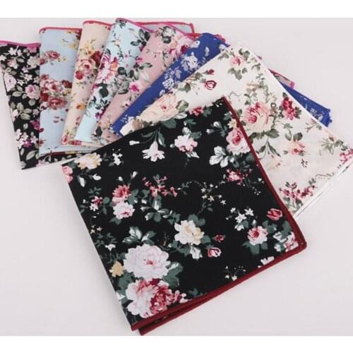 RBOCOTT Floral Pocket Square Printed Handkerchief Cotton Hanky For Men Wedding Size 25cm*25cm Mens Business Party Accessories