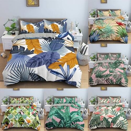 Leaves Plants digital printed Bedding Set Single Double King queen Size Quilt Cover with Pillow Case 2/3 Piece no filling inside
