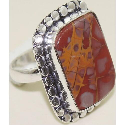 Red Jaspers Ring Silver Overlay over Copper, USA Size 7.5 , R2119