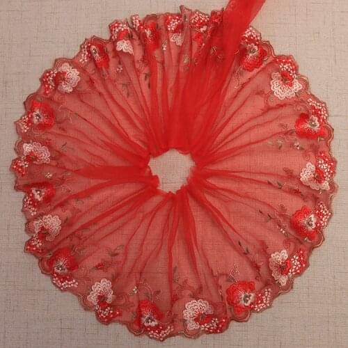 20Yards Red Pink Mesh Embroidered Lace Trim Lingerie Bra Dress Sleeve Trims Decoration DIY Crafts