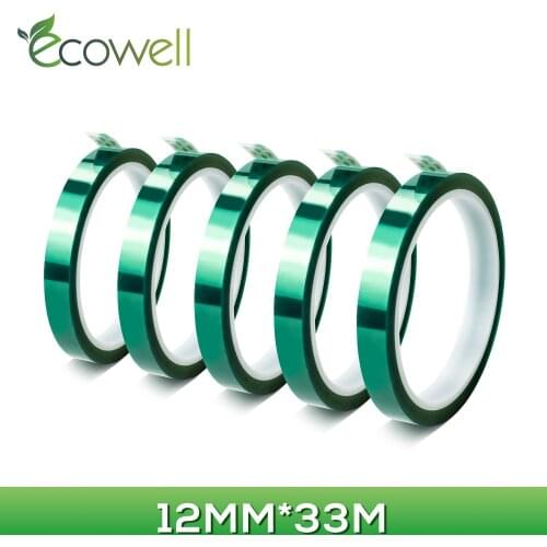 Ecowell 33M Length Green PET Tape 12mm Heat-resistant PET High Temperature Tape for PCB Solder Plating Insulation Protection