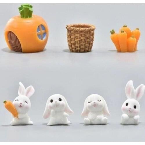 Resin Mini White Rabbit Easter Figurine DIY Micro Landscape Decoration Accessories Home Decor Miniature Fairy Garden Ornament
