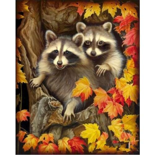 Raccoon diamond mosaic full animals embroidery painting leaf rhinestone wall sticker decor dimond drawing art needlework picture