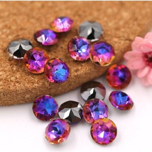 New round shape crystal glass pointback loose rhinestones Purple blue light glue on rhinestones 6mm 50pcs/pack for DIY Nail art