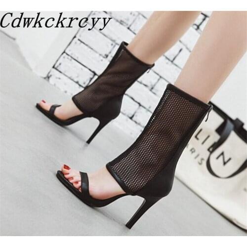 Summer New pattern fashion Fish mouth High-heeled Women sandals white black Mesh Ventilation sexy women Cool boots size 34-45