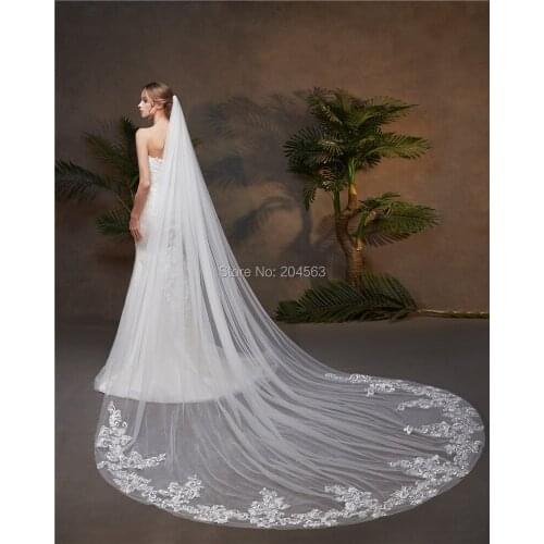 White or Ivory One-Layer Wedding Veil Lace Edge Tulle Long Veil for Bride with Comb HL