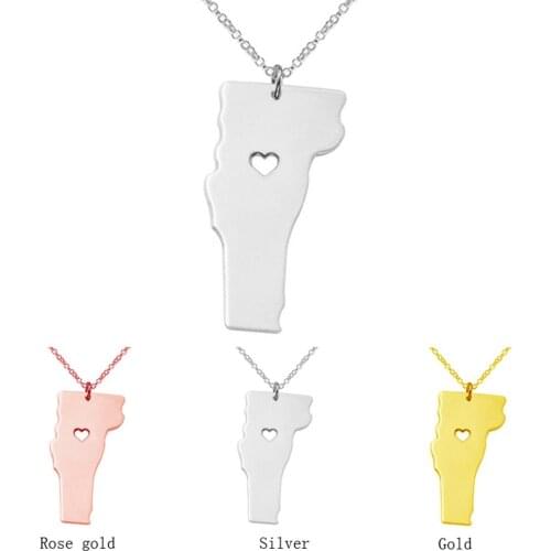 Wholesale Vermont State Map Charm Necklace Gold Silver Color Stainless Steel Pendant Necklaces For Women Men