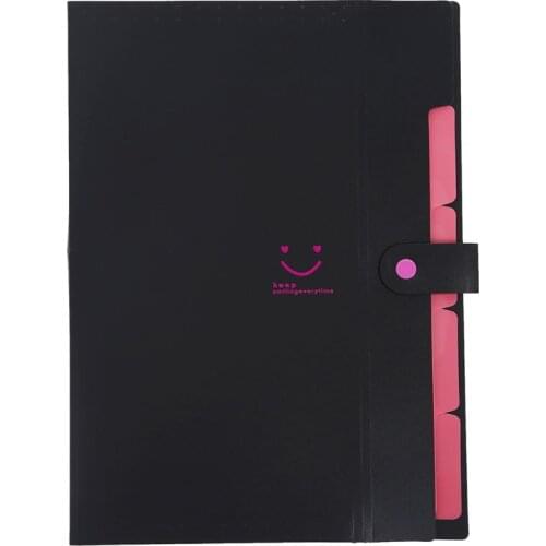 Plastic Expanding File Folders Accordion Document Organizer 5-Pocket A4 Letter Size for School and Office Black