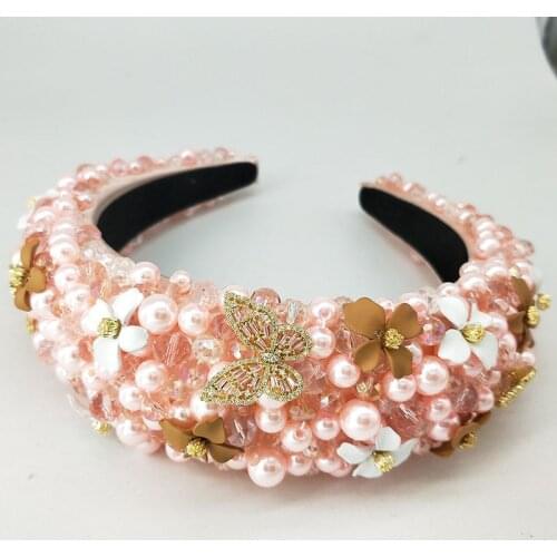 Pearl Cover Butterfly Padded Headband for Women Rhinestones Crystal Sponge Hairbands Sparkly Novelty Headbands Luxry Headdress