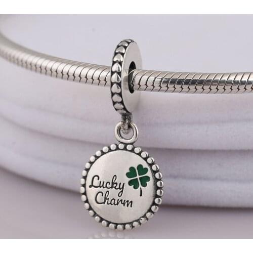 Lucky Clover Green Petals Dangle Charm fit Lady Bracelet Bangle Authentic S925 DIY Jewelry