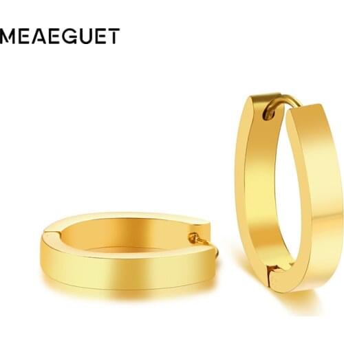 Meaeguet Stainless Steel Round Circles Small Loop Huggies Hoop Earrings For Women Jewelry Kids Children Girls Aros
