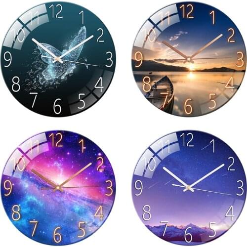 Glass Landscape Quartz Wall Clock Pendulum Living Room Nursery Room Bedroom Decoration