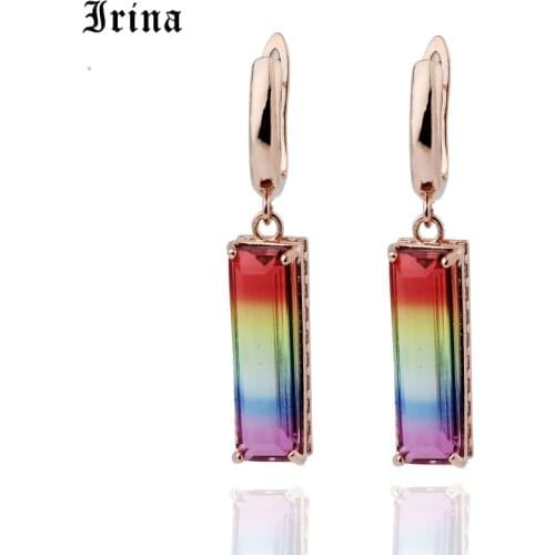 Irina Rose Gold Color Colourful Crystal Dangle Earrings Geometry for Women Girls Bohemia Gift Dropshipping Jewelry Wholesale