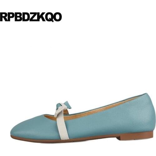 Shallow Blue Chinese Ladies China Designer 2019 Square Toe Spring Autumn Slip On Women Flats Shoes With Little Cute Bowtie Bow