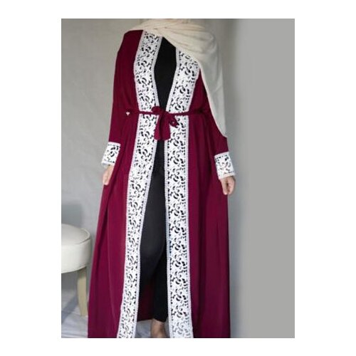 Elegant Open Abaya Womens Lace Smooth Dress Plus Size Loose Dress Adult Muslim Kaftan Jilbab Garments