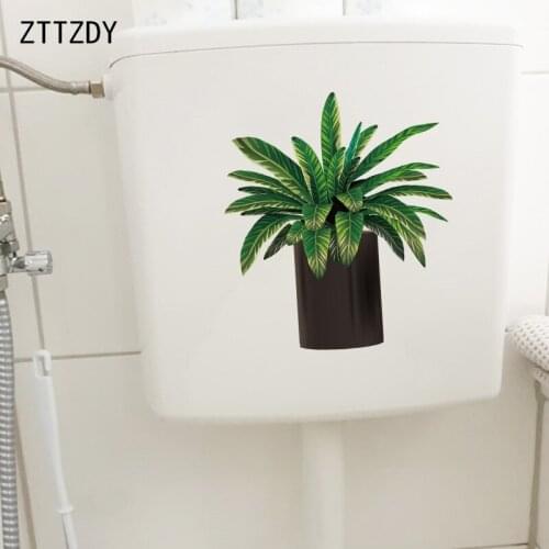 ZTTZDY 21.7×24.4CM Potted Green Plants Bathroom Wall Decoration Toilet Stickers Home Accessories T6-0234