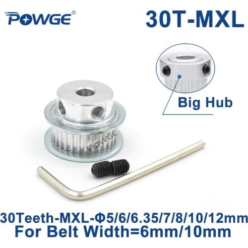 POWGE Inch 30 Teeth MXL Timing pulley Bore 5/6/6.35/7/8/10/12mm for width 6mm 10mm MXL synchronous Belt Gear wheel 30teeth 30T