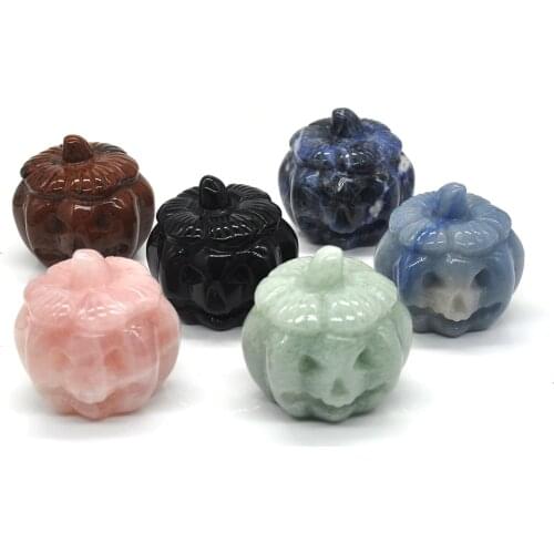 2" Skull Pumpkin Figurine Natural Crystal Quartz Reiki Healing Hand Carved Home Halloween Decoration Gift 1PC