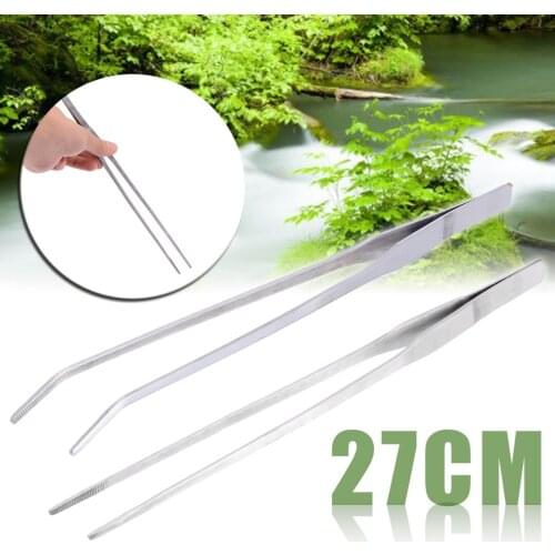 1pc Fish Tank Live Water Plant Tweezers Long Tongs Aquarium Stainless Steel Tweezer 27cm Length Elbow Stright