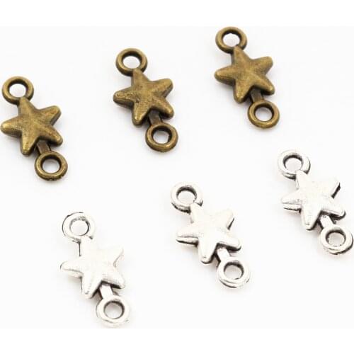 15x7mm 40pcs Antique Silver color Bronze Five-Point Star Style Connector Handmade Charms Pendant:DIY for bracelet necklace