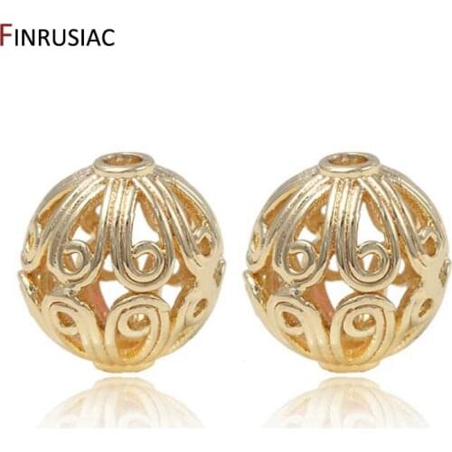 2020 New Design Hollow Round Flower Pattern Gold Plated Beads For Jewelry Making Handmade DIY Craft