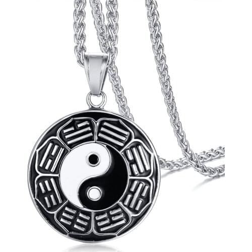 2021 Fashion Taoist Jewelry Titanium Steel Epoxy Yin Yang Tai Chi Bagua Black Creative And Personalized Pendant Suitable For Men
