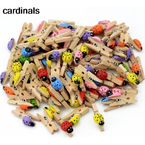 50 pcs Excellent Quality 25mm Mini Ladybug Wooden Clips Clothes Photo Paper Decorations Photo Spring For DIY decorative clip