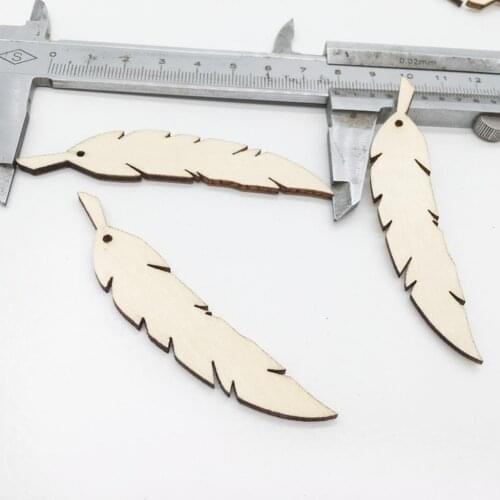 50pcs Blank Unfinished Wood Feather Wooden Shapes Embellishment With Hole