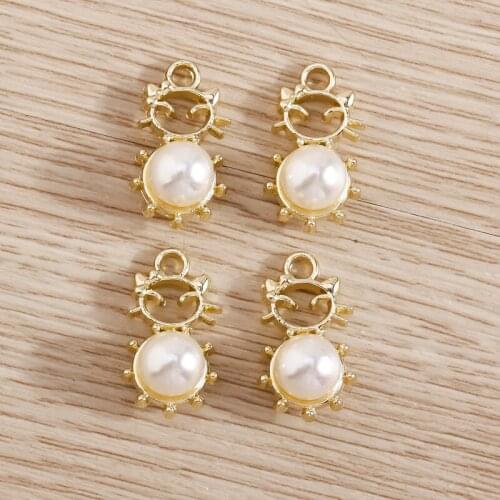 8pcs 8*16mm Cute Imitation Pearl Cat Charms Pendant for DIY Bracelet Necklace Earrings Jewelry Making Findings Accessories