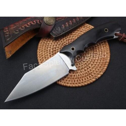 BAS09 Armor Straight Fixed Blade Knife Satin D2 Blade Ebony Handle Tactical Pocket Hunting Fishing EDC Survival Tool Knives
