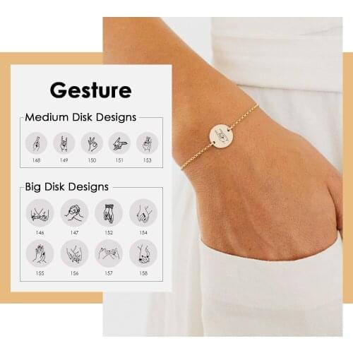 Custom Hand Gestures Bracelets Rose Gold Silver Color 316L Stainless Steel Bracelet Jewelry Minimalist Design for Women