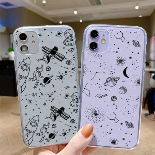 Space Planet Alien Astronaut Phone Case for iPhone 12 Mini 11 Pro Max SE 2020 8 7 6 6S Plus X XR XS MAX 10 Clear Cases Cover