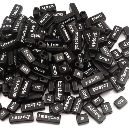 Mixed Size Black Rectangle White English Words Acrylic Beads Loose Beads For Jewelry Making Handmade Diy Bracelet Necklace